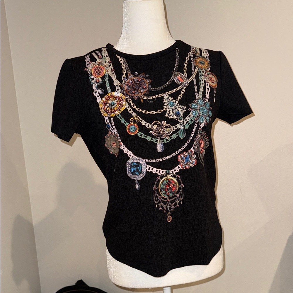 Black blouse (ZARA) with Colorful Chain Print